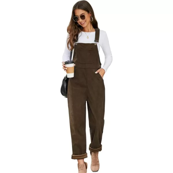 Flygo Corduroy Overalls for Women Loose Fit Adjustable Straps Long Bib Pants Wide Leg Jumpsuits