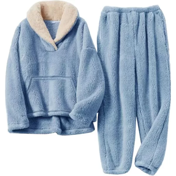 Flygo Fuzzy Fleece Pajamas Sets for Women Flannel Sleepwear Plush Pajama Lounge Pants Set