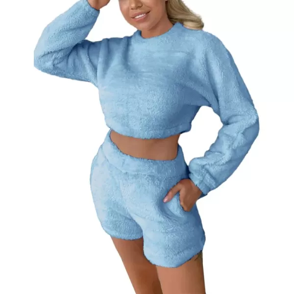 Flygo Fuzzy Fleece Pajamas Sets for Women Flannel Sleepwear Plush Pajama Lounge Pants Set