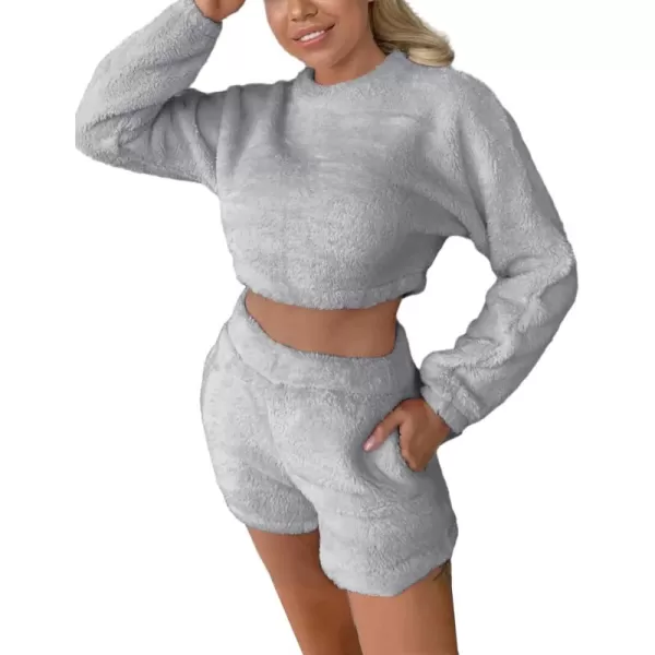 Flygo Fuzzy Fleece Pajamas Sets for Women Flannel Sleepwear Plush Pajama Lounge Pants Set