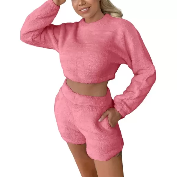 Flygo Fuzzy Fleece Pajamas Sets for Women Flannel Sleepwear Plush Pajama Lounge Pants Set