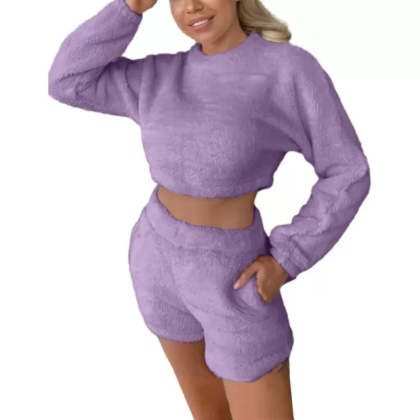 Flygo Fuzzy Fleece Pajamas Sets for Women Flannel Sleepwear Plush Pajama Lounge Pants Set