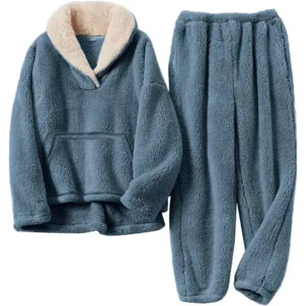Flygo Fuzzy Fleece Pajamas Sets for Women Flannel Sleepwear Plush Pajama Lounge Pants Set