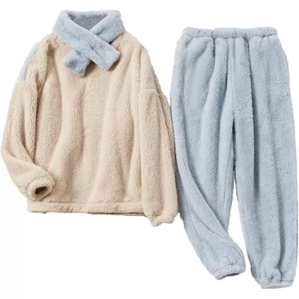 Flygo Fuzzy Fleece Pajamas Sets for Women Flannel Sleepwear Plush Pajama Lounge Pants Set