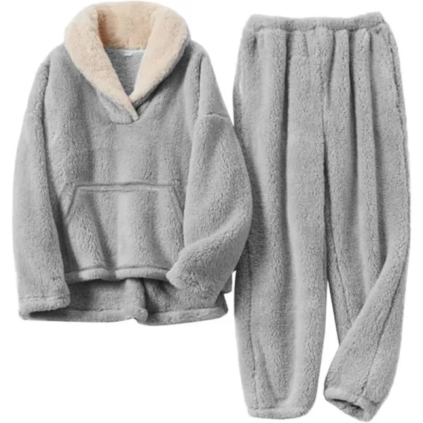 Flygo Fuzzy Fleece Pajamas Sets for Women Flannel Sleepwear Plush Pajama Lounge Pants Set