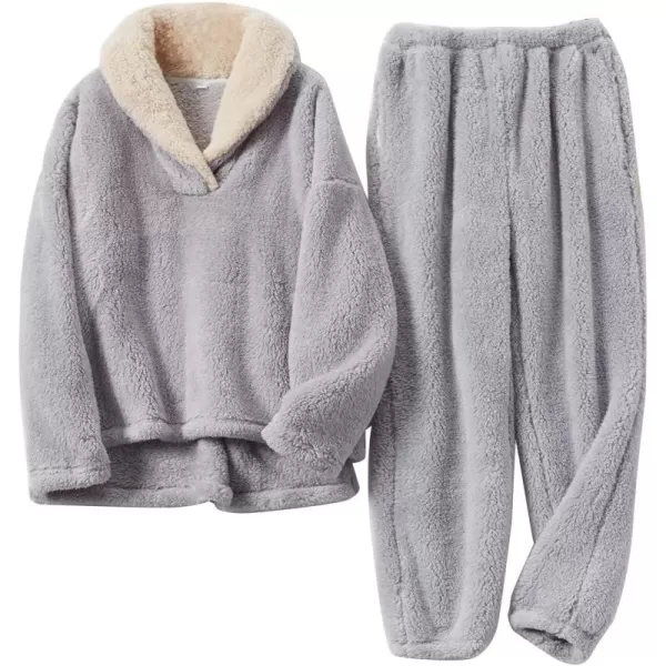Flygo Fuzzy Fleece Pajamas Sets for Women Flannel Sleepwear Plush Pajama Lounge Pants Set