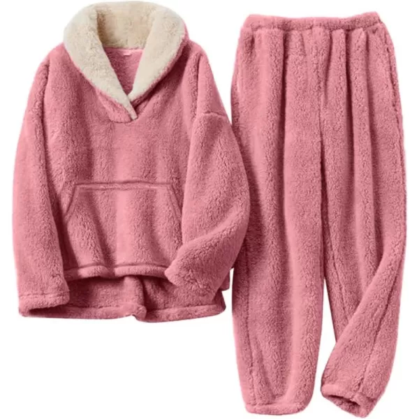 Flygo Fuzzy Fleece Pajamas Sets for Women Flannel Sleepwear Plush Pajama Lounge Pants Set