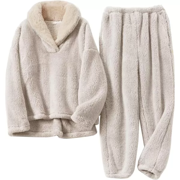 Flygo Fuzzy Fleece Pajamas Sets for Women Flannel Sleepwear Plush Pajama Lounge Pants Set