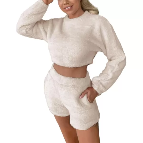 Flygo Fuzzy Fleece Pajamas Sets for Women Flannel Sleepwear Plush Pajama Lounge Pants Set