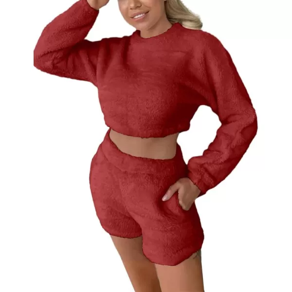 Flygo Fuzzy Fleece Pajamas Sets for Women Flannel Sleepwear Plush Pajama Lounge Pants Set
