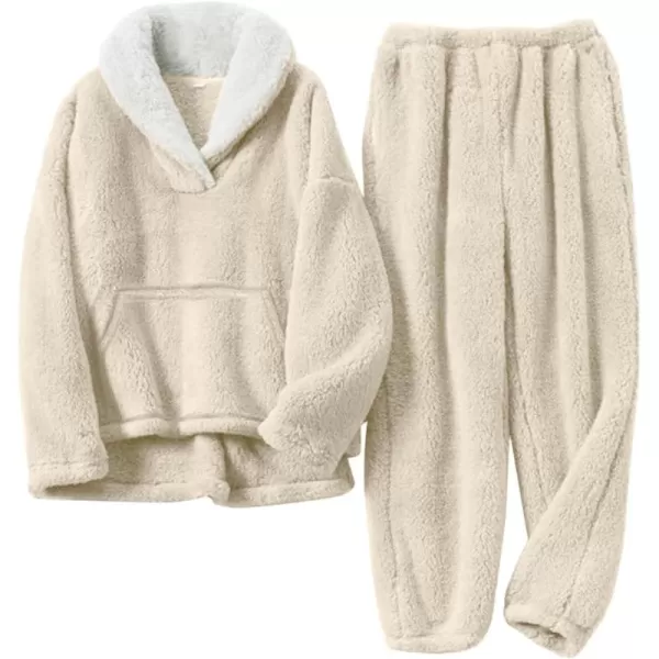 Flygo Fuzzy Fleece Pajamas Sets for Women Flannel Sleepwear Plush Pajama Lounge Pants Set