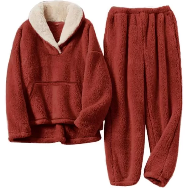 Flygo Fuzzy Fleece Pajamas Sets for Women Flannel Sleepwear Plush Pajama Lounge Pants Set