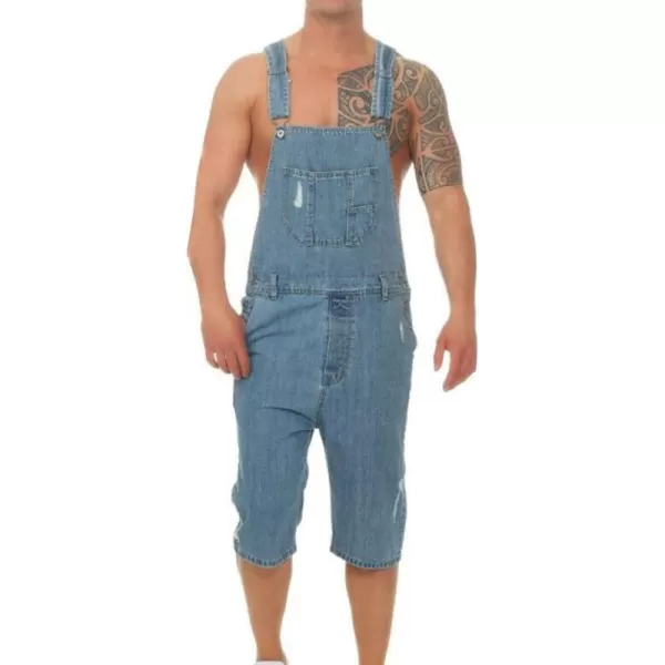 Flygo Men's Bib Overall Shorts Casual Ripped Denim Jumpsuit Rompers