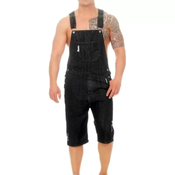 Flygo Men's Bib Overall Shorts Casual Ripped Denim Jumpsuit Rompers