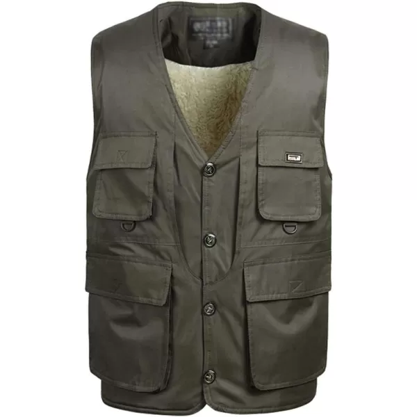 Flygo Men's Casual Warm Fleece Lined Multi Pockets Outdoor Work Fishing Travels Vest