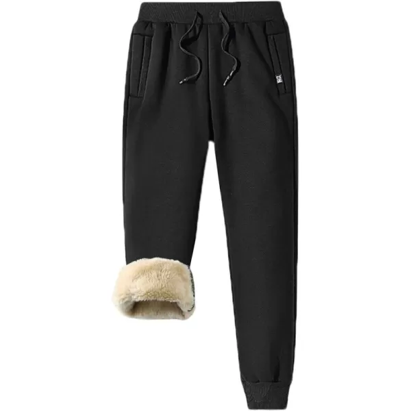 Flygo Men's Fleece Sherpa Lined Sweat Pants Winter Active Running Joggers Pants