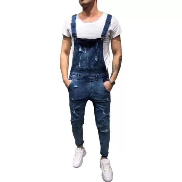 Flygo Mens Juniors Slim Denim Trousers Bib Overalls Ripped Jean Jumpsuits