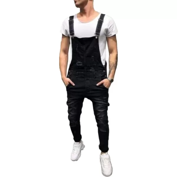 Flygo Mens Juniors Slim Denim Trousers Bib Overalls Ripped Jean Jumpsuits