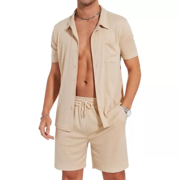 Flygo Mens Summer Beach Outfits Casual Button Down Shirt and Shorts Sets 2 Piece Vacation Outfits