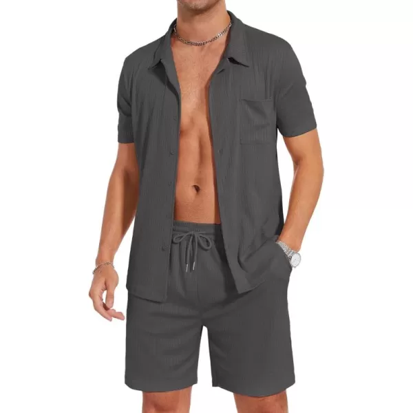 Flygo Mens Summer Beach Outfits Casual Button Down Shirt and Shorts Sets 2 Piece Vacation Outfits