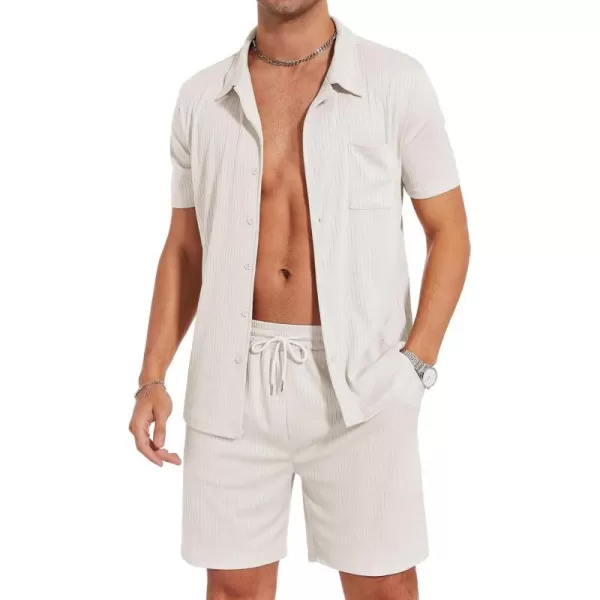 Flygo Mens Summer Beach Outfits Casual Button Down Shirt and Shorts Sets 2 Piece Vacation Outfits