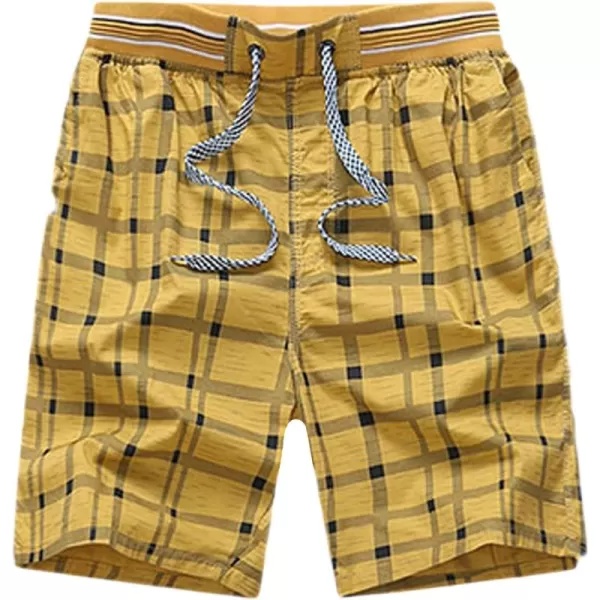 Flygo Men's Surf Quick Dry Elastic Waist Plaid Swim Trunks