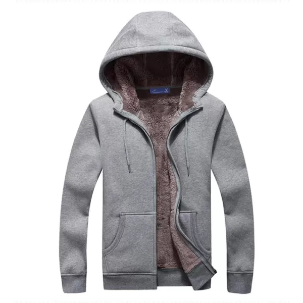 Flygo Men's Thick Faux Fleece Lined Full Zip Up Hooded Sweatshirt with Kanga Pockets