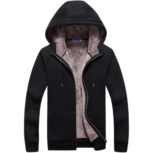 Flygo Men's Thick Faux Fleece Lined Full Zip Up Hooded Sweatshirt with Kanga Pockets