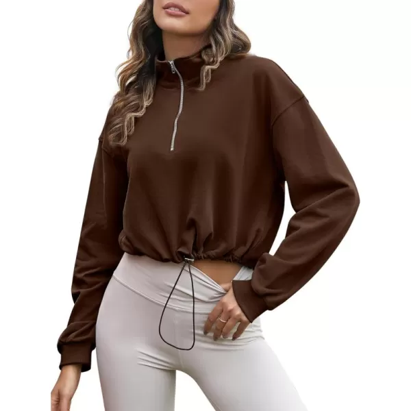 Flygo Womens Half Zip Hoodies Cropped Pullover Sweatshirt Fleece Lined Sweater Tops with Pocket Thumb Hole