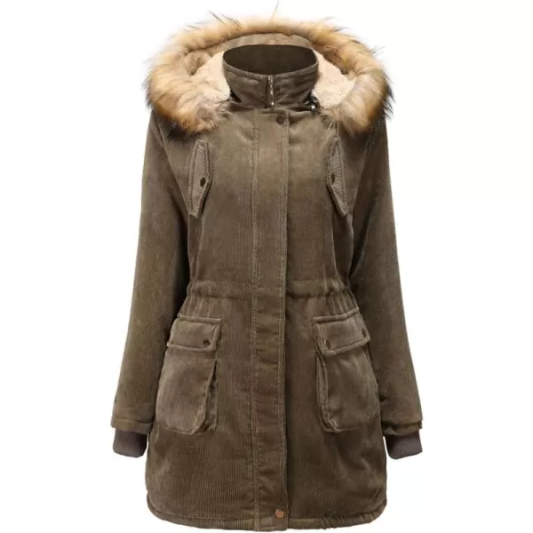 Flygo Women's Hooded Warm Winter Coats Parkas with Faux Fur Lined Outerwear Corduroy Jacket