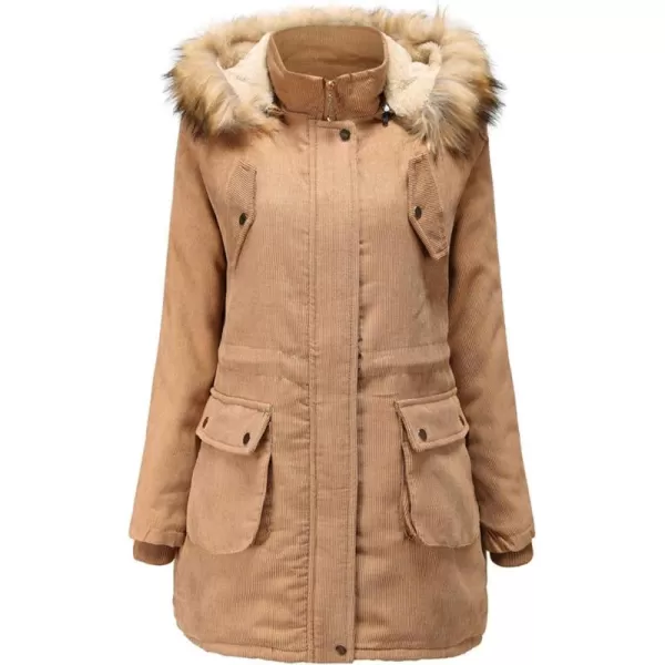 Flygo Women's Hooded Warm Winter Coats Parkas with Faux Fur Lined Outerwear Corduroy Jacket