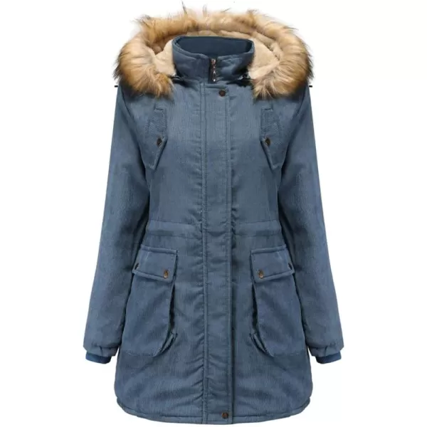 Flygo Women's Hooded Warm Winter Coats Parkas with Faux Fur Lined Outerwear Corduroy Jacket