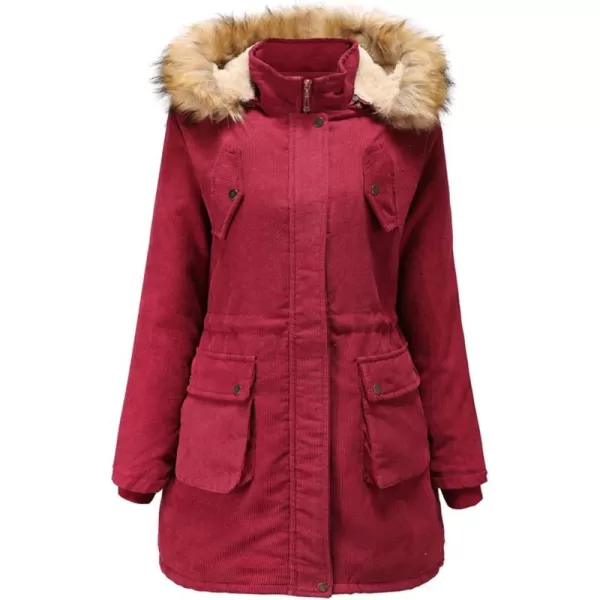 Flygo Women's Hooded Warm Winter Coats Parkas with Faux Fur Lined Outerwear Corduroy Jacket