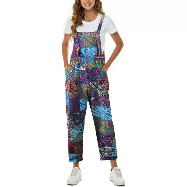 Flygo Womens Overalls Cotton Linen Overalls for Women Loose Fit Harem Wide Leg Jumpsuit with Pockets
