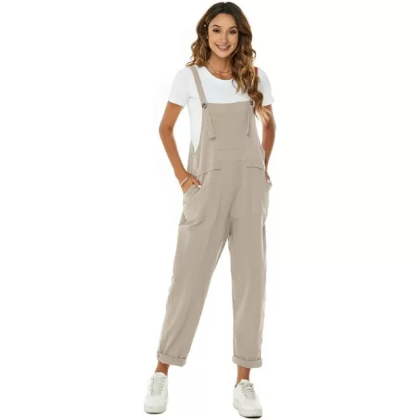 Flygo Womens Overalls Cotton Linen Overalls for Women Loose Fit Harem Wide Leg Jumpsuit with Pockets