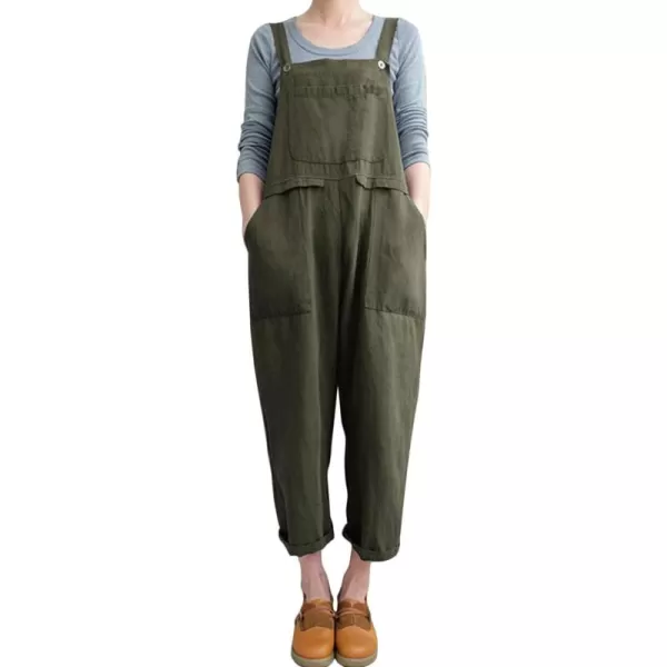 Flygo Womens Overalls Cotton Linen Overalls for Women Loose Fit Harem Wide Leg Jumpsuit with Pockets