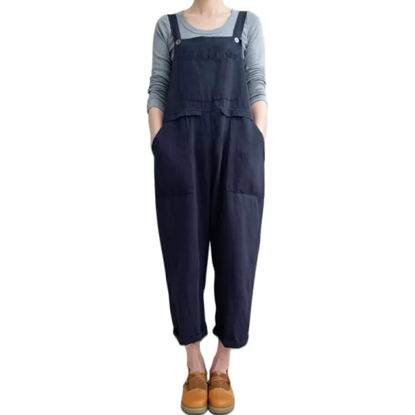 Flygo Womens Overalls Cotton Linen Overalls for Women Loose Fit Harem Wide Leg Jumpsuit with Pockets