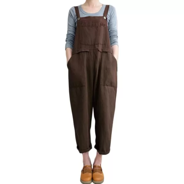 Flygo Womens Overalls Cotton Linen Overalls for Women Loose Fit Harem Wide Leg Jumpsuit with Pockets
