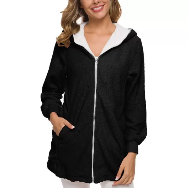 Flygo Women's Winter Warm Fuzzy Fleece Full Zipper Hooded Jacket Sherpa Sweatshirts Coat Outwear