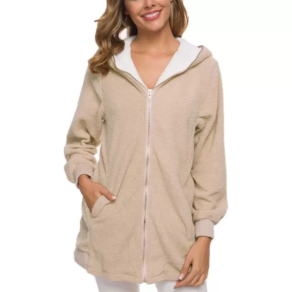 Flygo Women's Winter Warm Fuzzy Fleece Full Zipper Hooded Jacket Sherpa Sweatshirts Coat Outwear