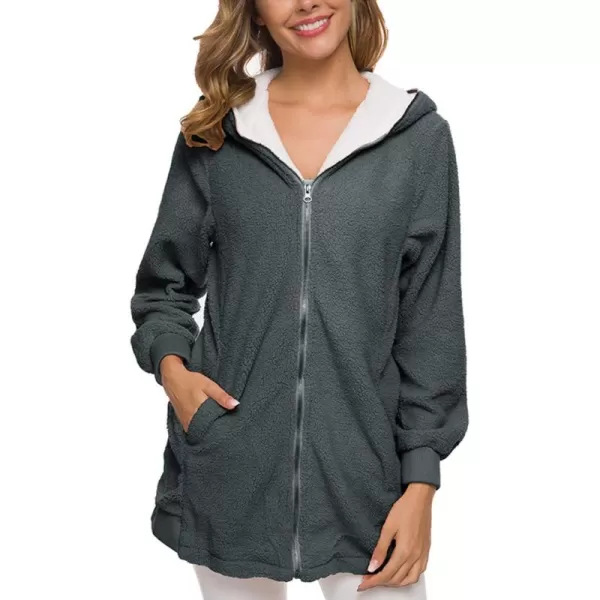 Flygo Women's Winter Warm Fuzzy Fleece Full Zipper Hooded Jacket Sherpa Sweatshirts Coat Outwear