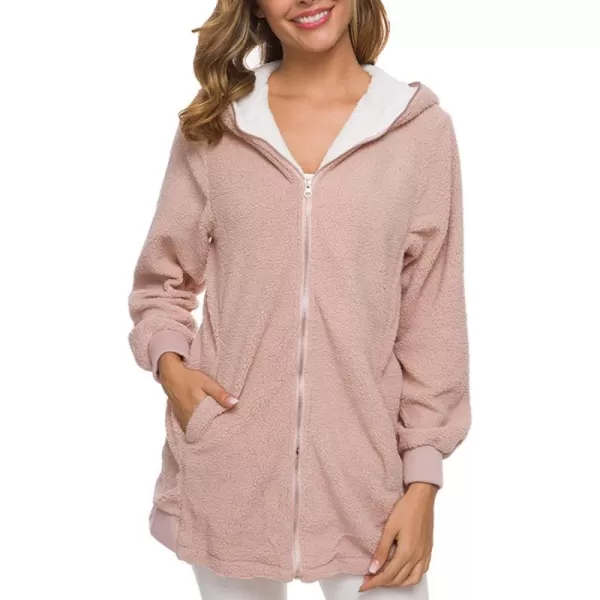 Flygo Women's Winter Warm Fuzzy Fleece Full Zipper Hooded Jacket Sherpa Sweatshirts Coat Outwear