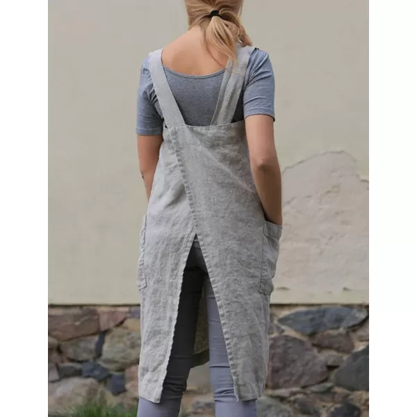 Flygo Women's Casual Cotton Linen Cross Bandage Gardening Works Cooking Baking Aprons Pinafore Dresses
