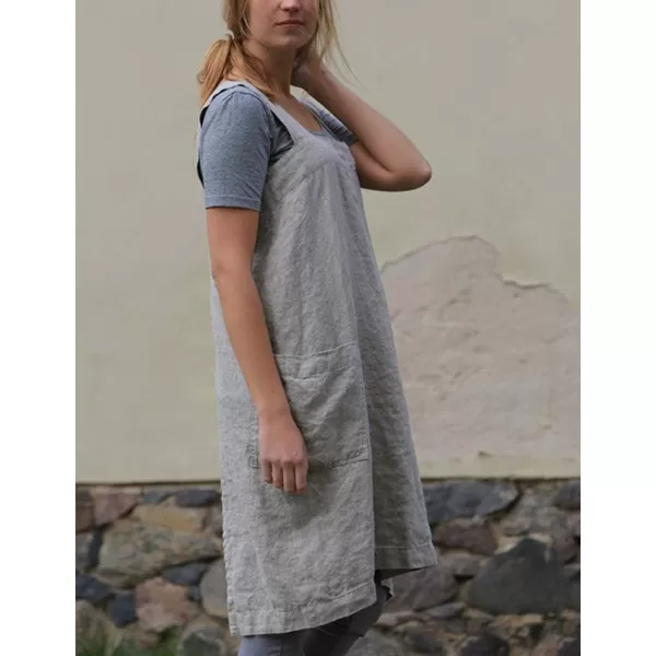 Flygo Women's Casual Cotton Linen Cross Bandage Gardening Works Cooking Baking Aprons Pinafore Dresses