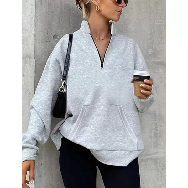 Flygo Womens Oversized Half Zip Pullover Long Sleeve Sweatshirt Quarter Zip Hoodie Trendy Fall Fashion Y2K Clothes Teen Girls