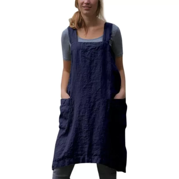 Flygo Women's Casual Cotton Linen Cross Bandage Gardening Works Cooking Baking Aprons Pinafore Dresses