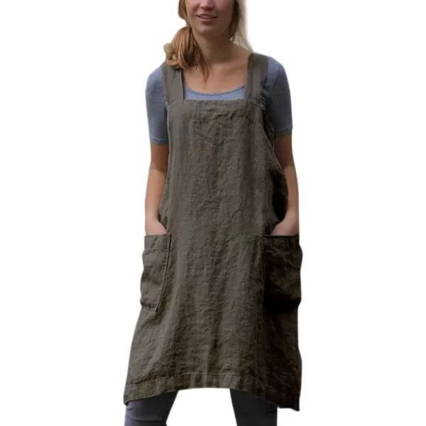 Flygo Women's Casual Cotton Linen Cross Bandage Gardening Works Cooking Baking Aprons Pinafore Dresses