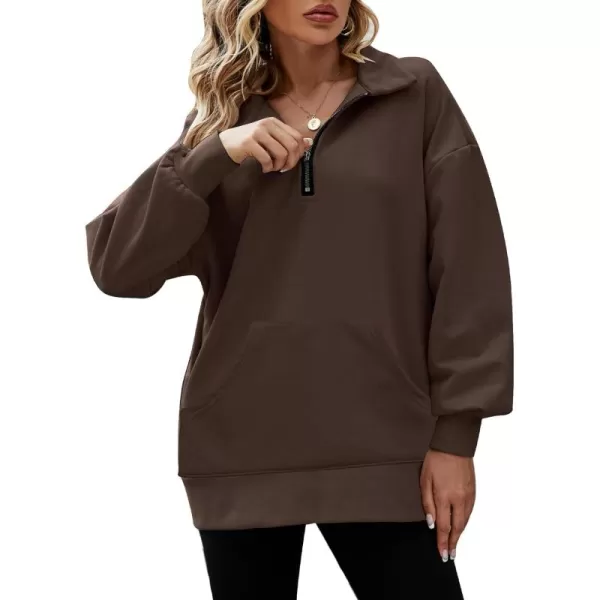 Flygo Womens Oversized Half Zip Pullover Long Sleeve Sweatshirt Quarter Zip Hoodie Trendy Fall Fashion Y2K Clothes Teen Girls