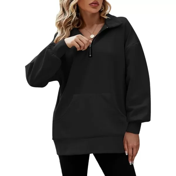 Flygo Womens Oversized Half Zip Pullover Long Sleeve Sweatshirt Quarter Zip Hoodie Trendy Fall Fashion Y2K Clothes Teen Girls