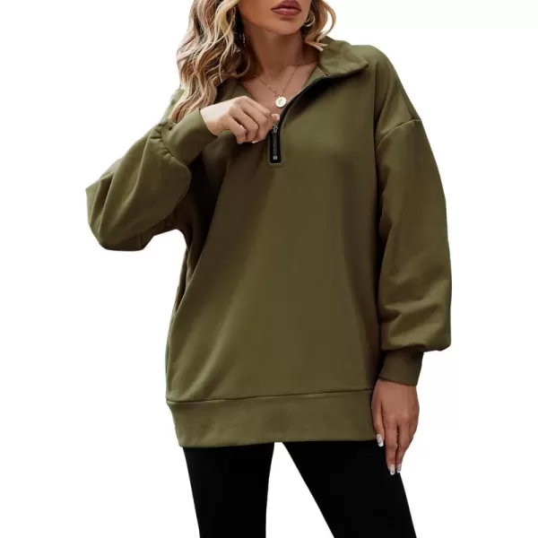 Flygo Womens Oversized Half Zip Pullover Long Sleeve Sweatshirt Quarter Zip Hoodie Trendy Fall Fashion Y2K Clothes Teen Girls